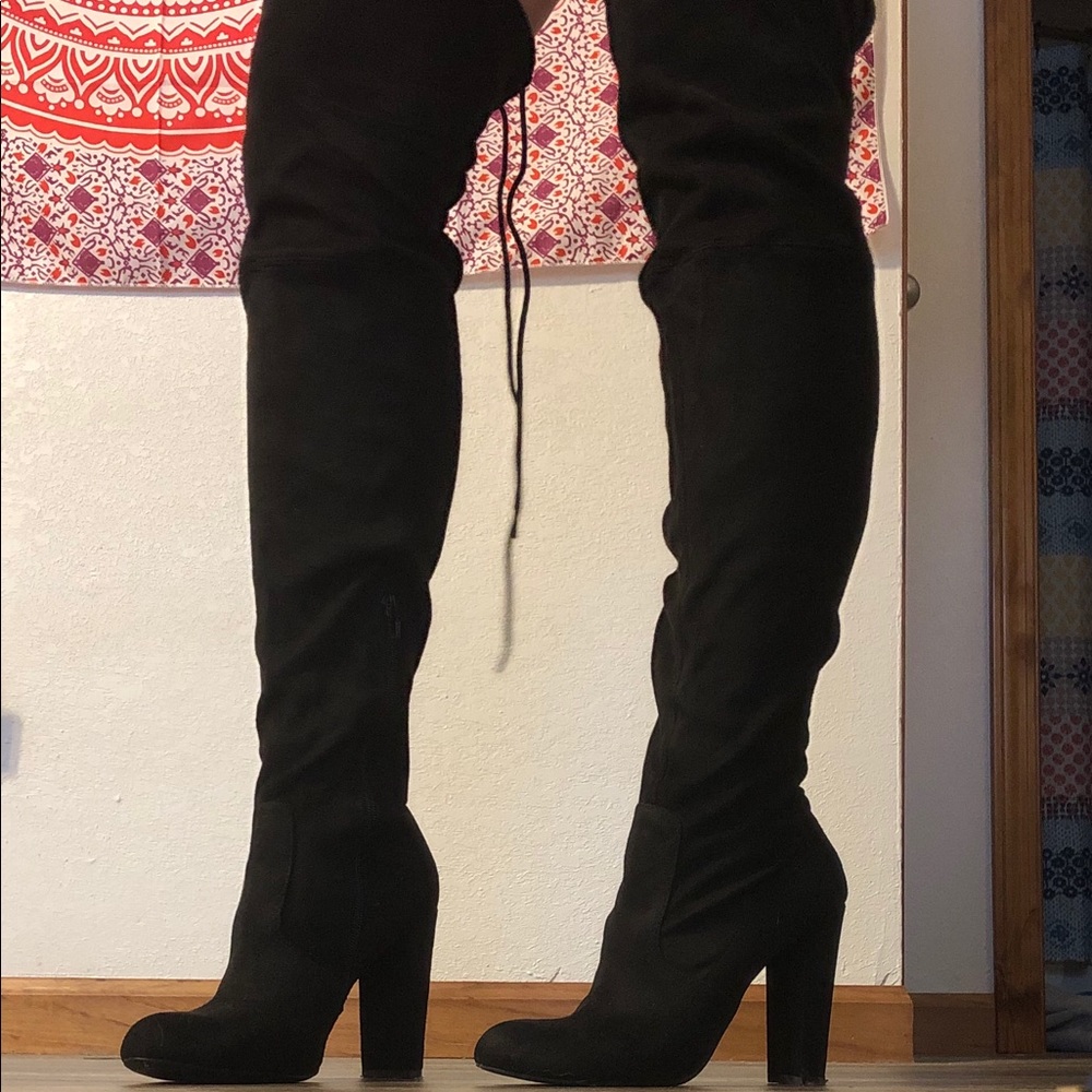Thigh high black high heels